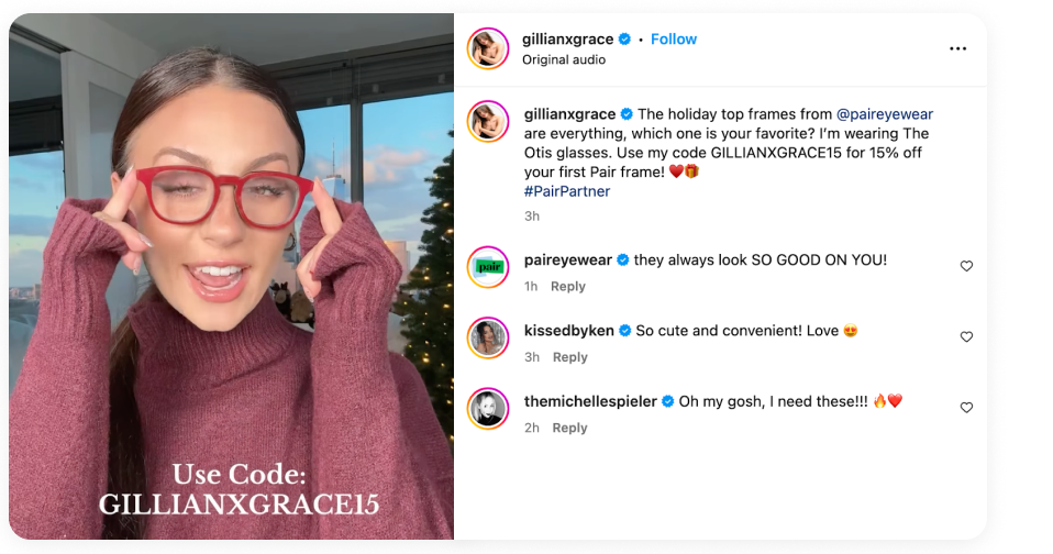 Make money from videos with brand partnerships like Gillian Grace and Pair Eyewear