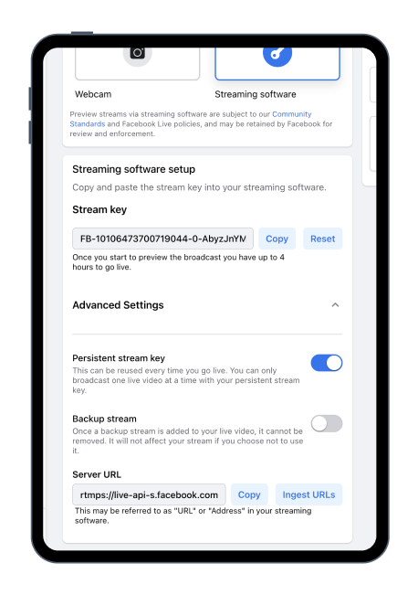 RTMP Setup- facebook ipad
