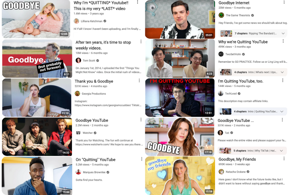 collage of youtubers saying goodbye to the platform